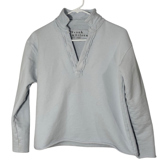 Frank & Eileen Popover Henley Top Cotton Raw Hem Triple Fleece in Ice Size S - Picture 3 of 9